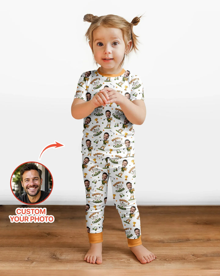Custom Photo Daddy's Little Caddie Daddy & Me Matching Bamboo Two Piece Short Sleeve Pajama Set