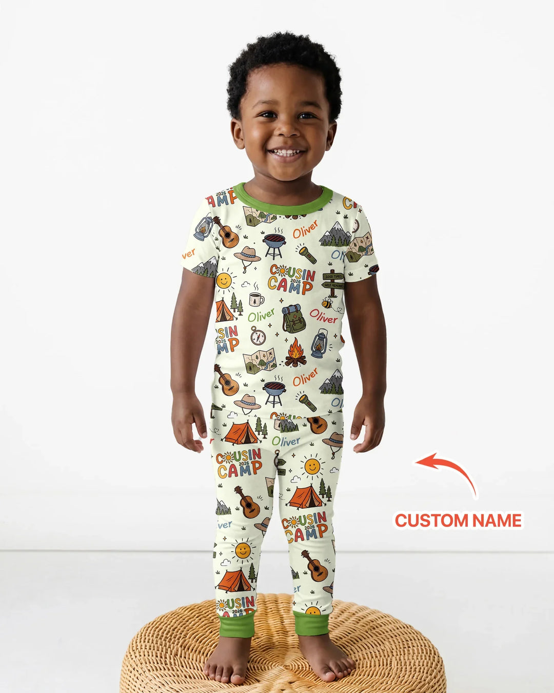 Custom Name Cousin Camp 2026 Bamboo Two Piece Short Sleeve Pajama Set