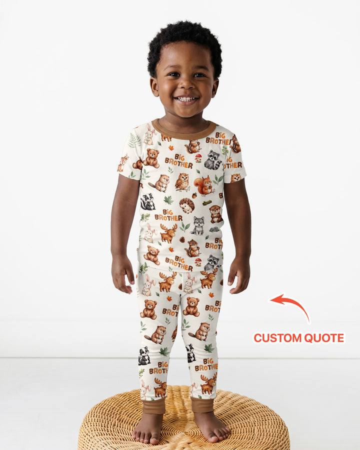 Custom Quote Woodland Animal Matching Sibling Bamboo Two Piece Short Sleeve Pajama Set