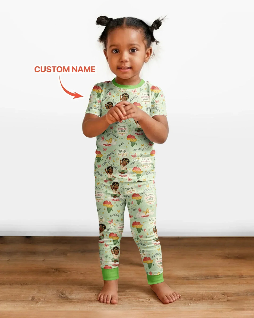 Custom Name Juneteenth I Am My Ancestors' Wildest Dream Bamboo Two Piece Short Sleeve Pajama Set