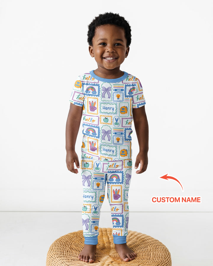 Custom Name Hello School Bamboo Two Piece Short Sleeve Pajama Set