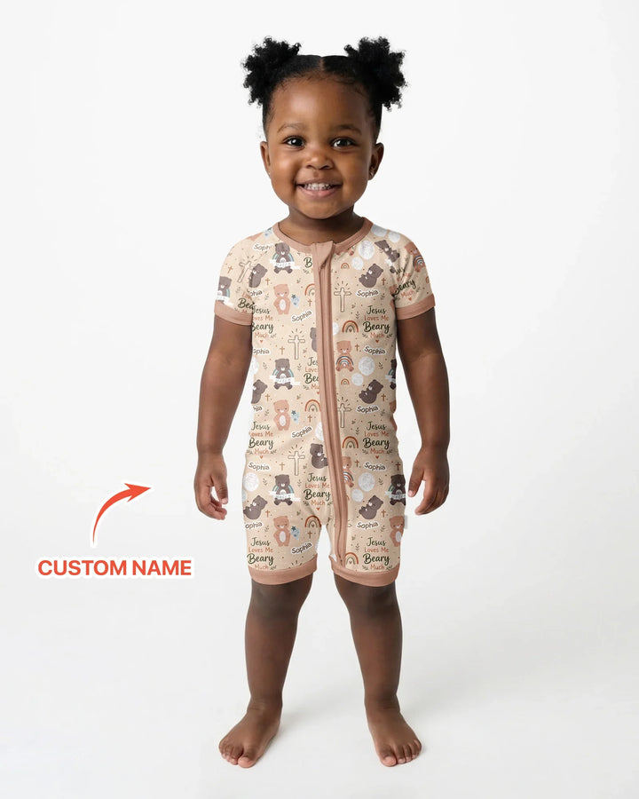 Custom Name Jesus Loves Me Beary Much Bamboo Shorty Zippy
