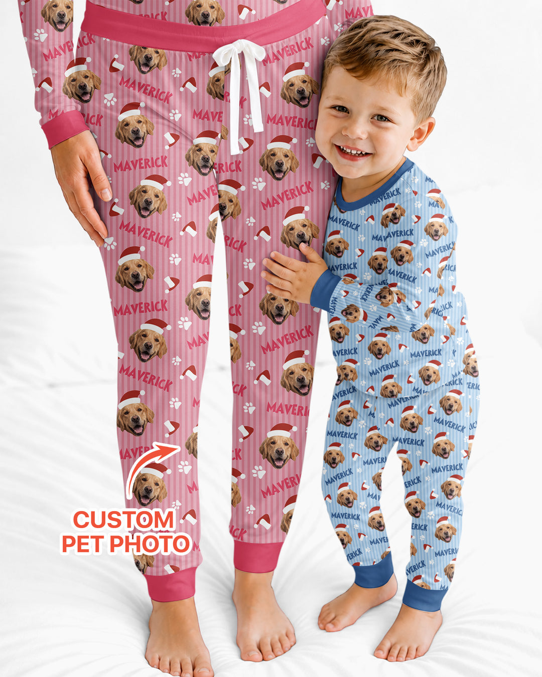 Custom Pet Photo Christmas Paws Stripe Bamboo Women Pajama Set