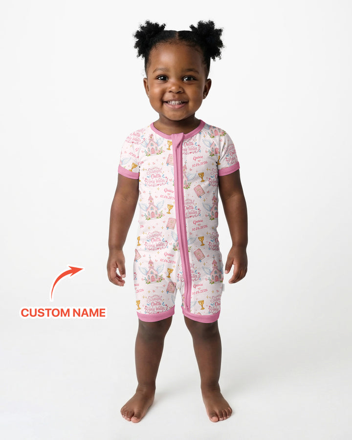 Custom Name Baptism Christening Straight Outta Holy Water Bamboo Shorty Zippy