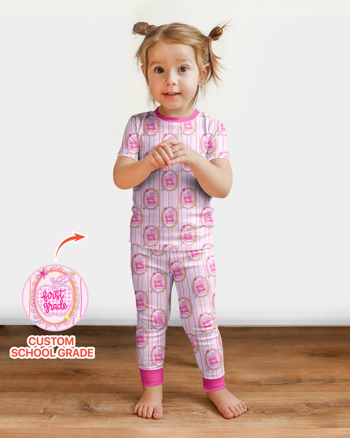 Conjunto de pijama de dos piezas de bambú de manga corta, plantilla personalizada