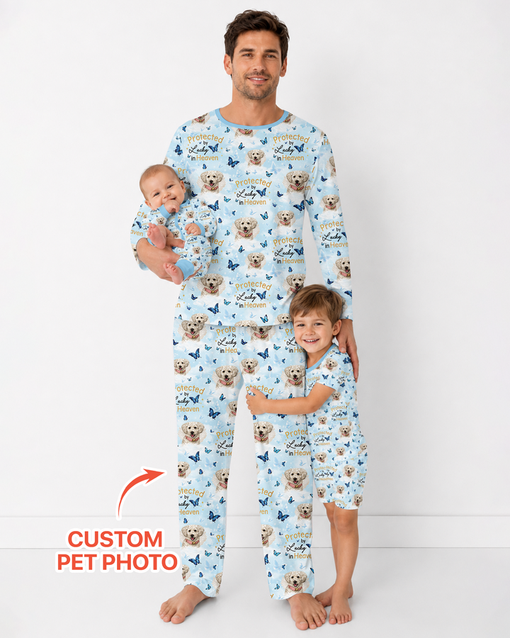 Custom Pet Photo Protected By Heaven Family Bamboo Men's Pajama Set