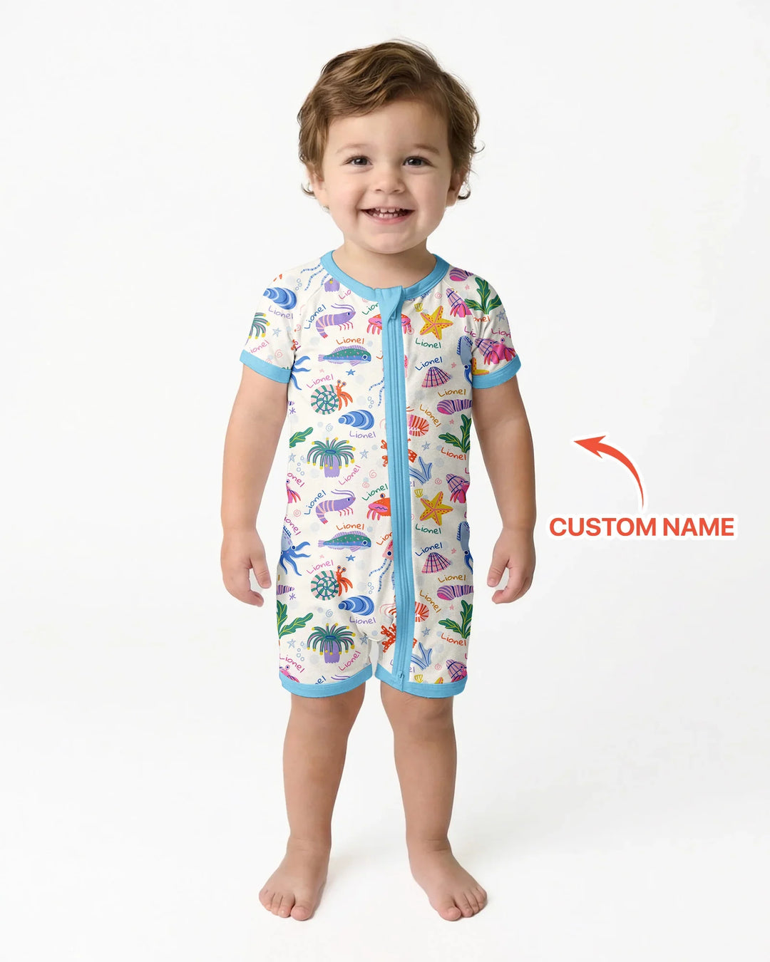 Tide Pool Pals Custom Name Bamboo Shorty Zippy