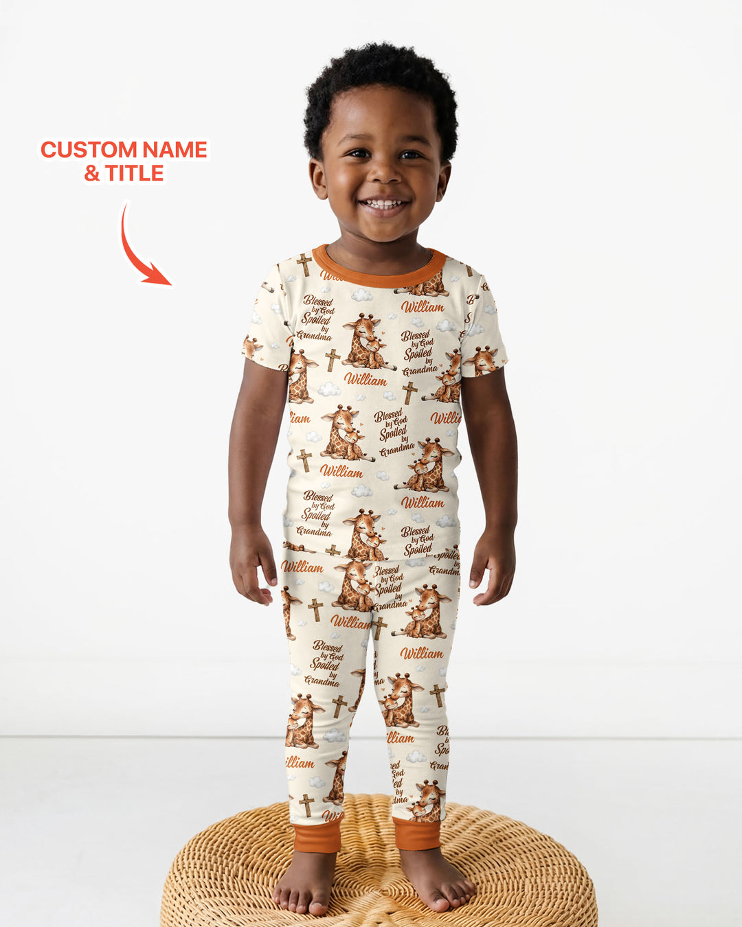 Custom Name Blessed By God Spoiled By Grandma Bamboo Two Piece Short Sleeve Pajama Set