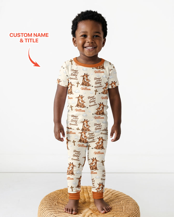 Custom Name Blessed By God Spoiled By Grandma Bamboo Two Piece Short Sleeve Pajama Set