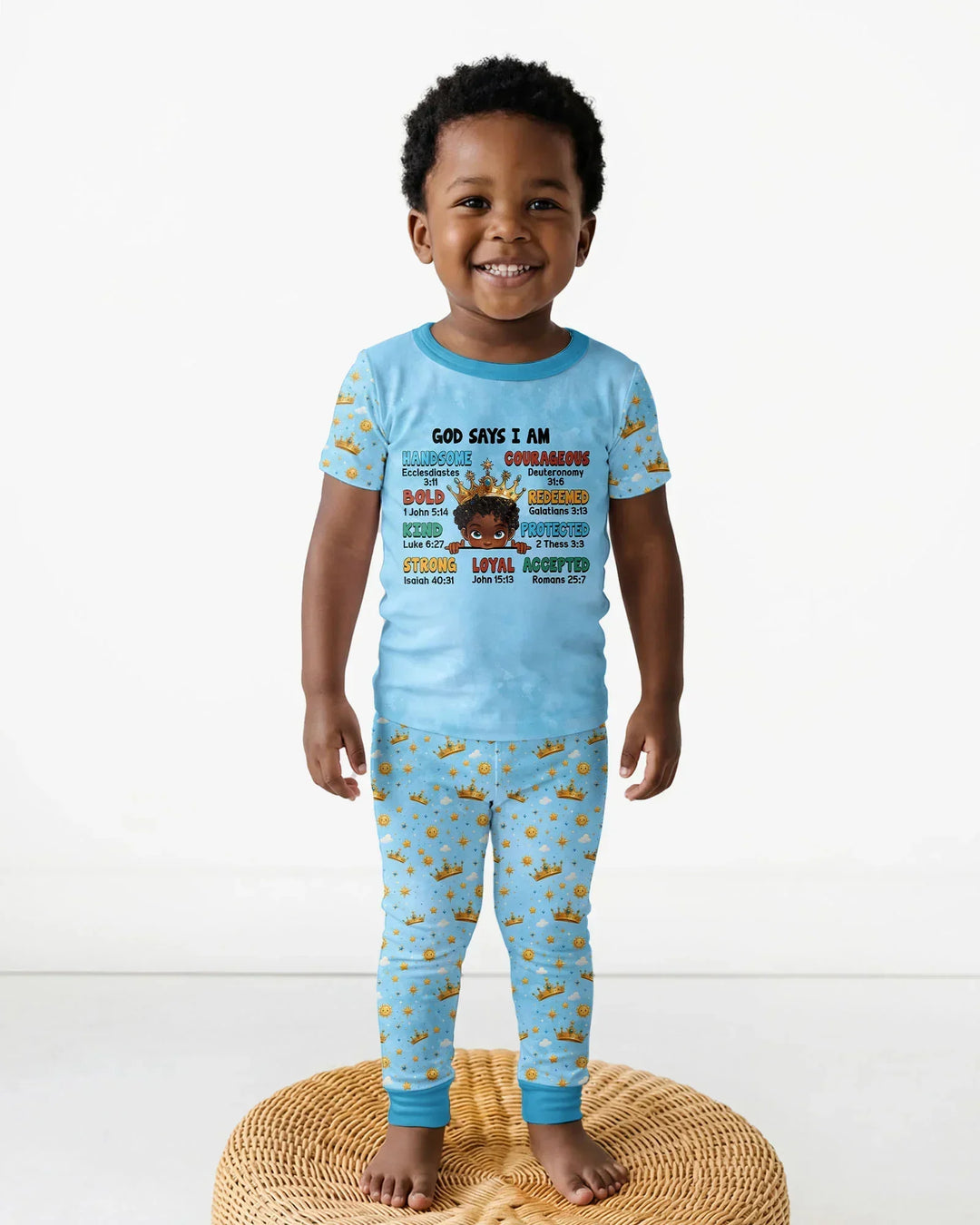 God Says I Am Afro  Boy  Bamboo Two Piece Short Sleeve Pajama Set