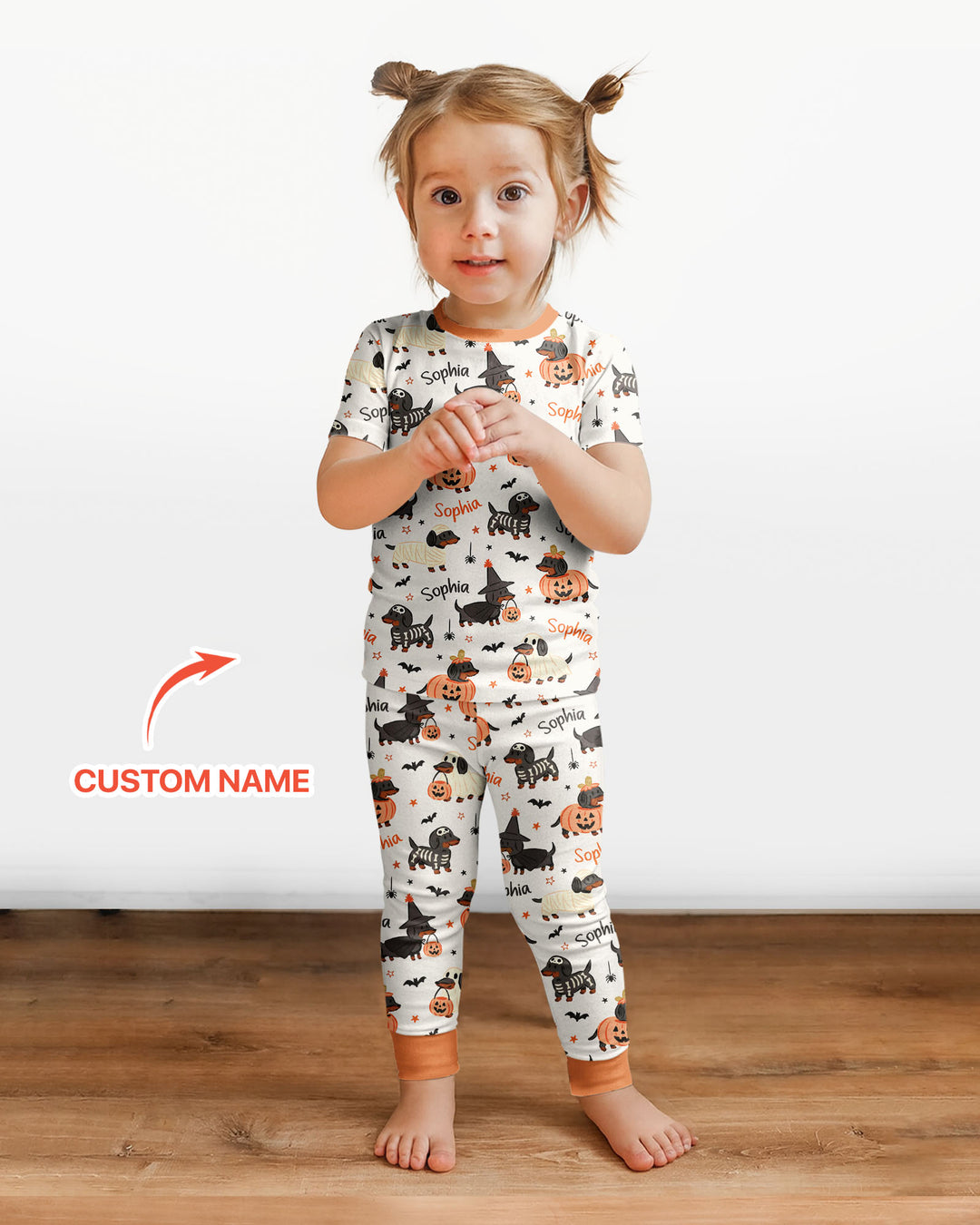 Orange and Black Dachshund Bamboo Two Piece Short Sleeve Pajama Set
