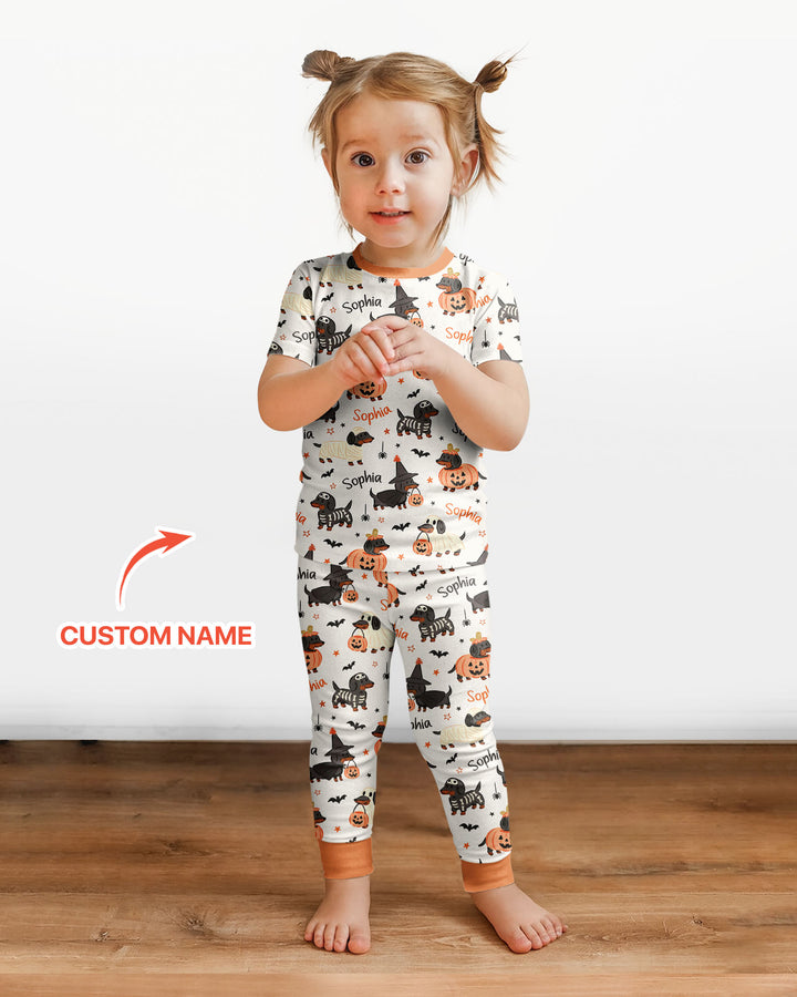 Orange and Black Dachshund Bamboo Two Piece Short Sleeve Pajama Set