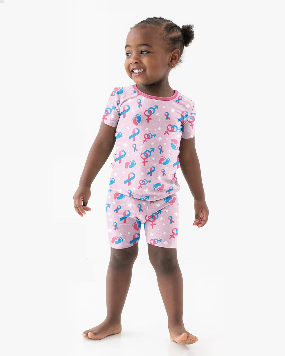 Infertility Awareness Blue and Pink Bamboo Two Piece Short Sleeve Shorts Pajama Set