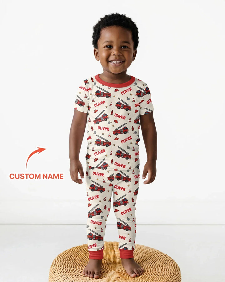 Custom Name Future Firefighters Bamboo Two Piece Short Sleeve Pajama Set