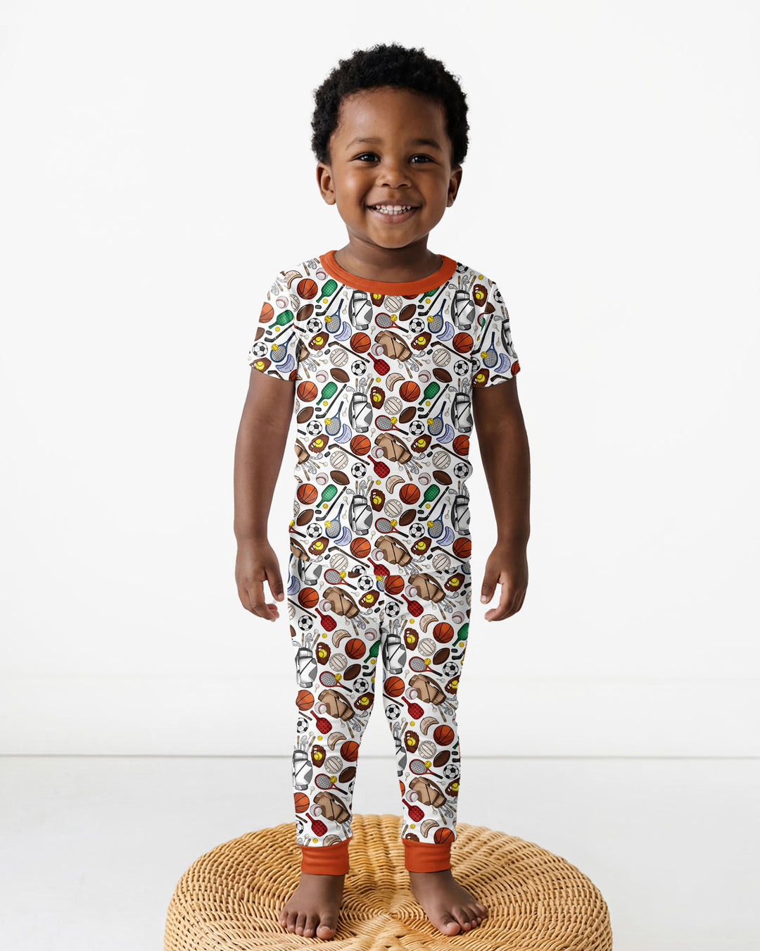 White Sports Equipment   Bamboo Two Piece Short Sleeve Pajama Set
