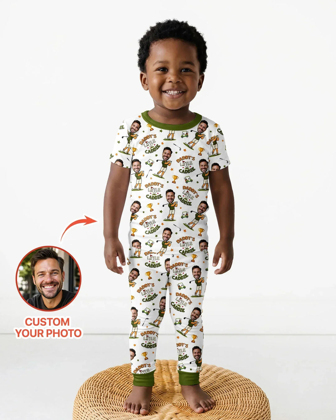 Custom Photo Daddy's Little Caddie Daddy & Me Matching Bamboo Two Piece Short Sleeve Pajama Set