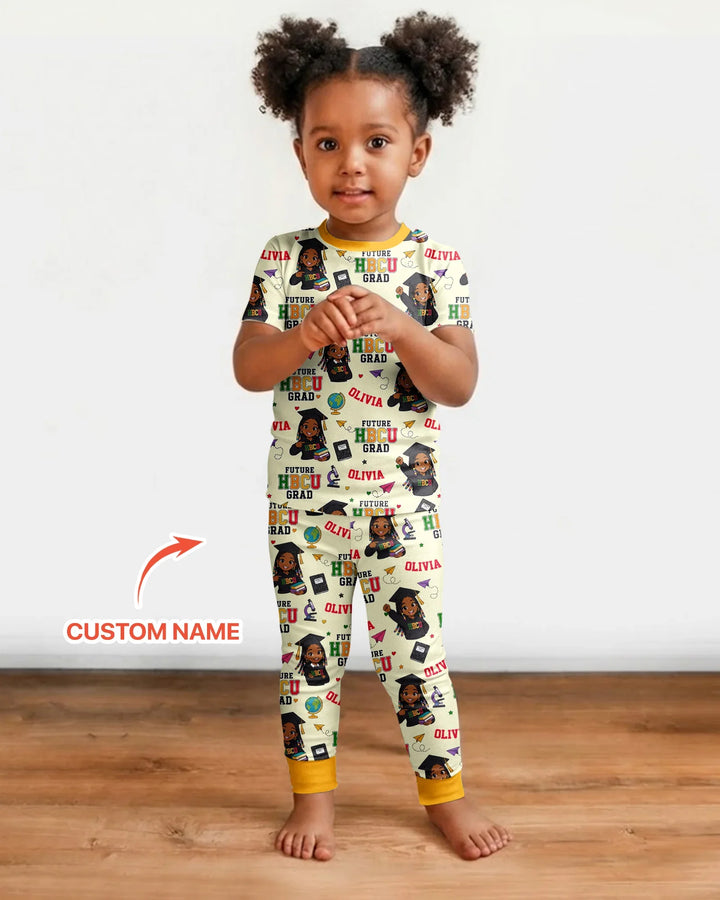 Custom Name Future HBCU Grad Bamboo Two Piece Short Sleeve Pajama Set