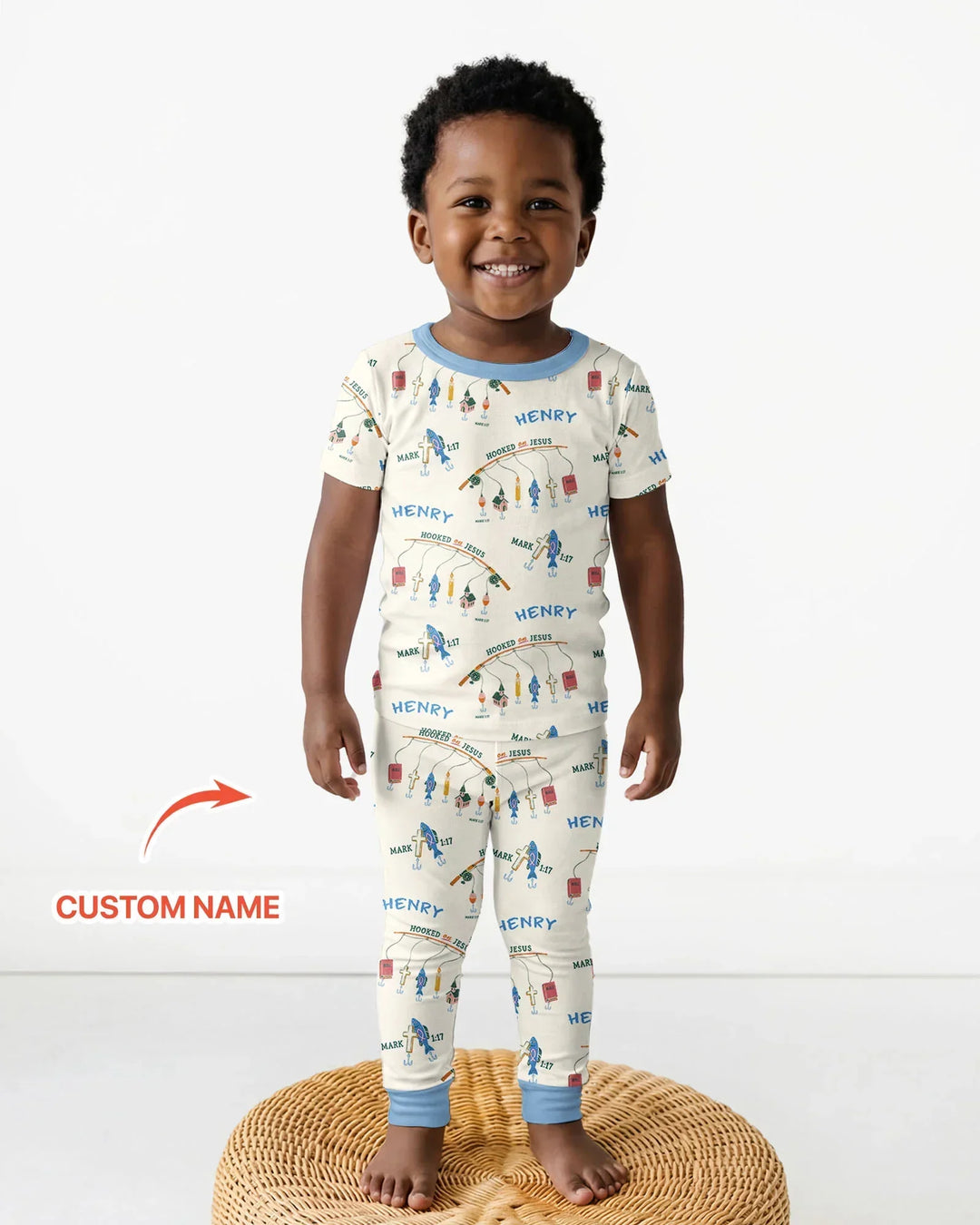 Hooked On Jesus Fishing Matching Bamboo Two Piece Short Sleeve Pajama Set