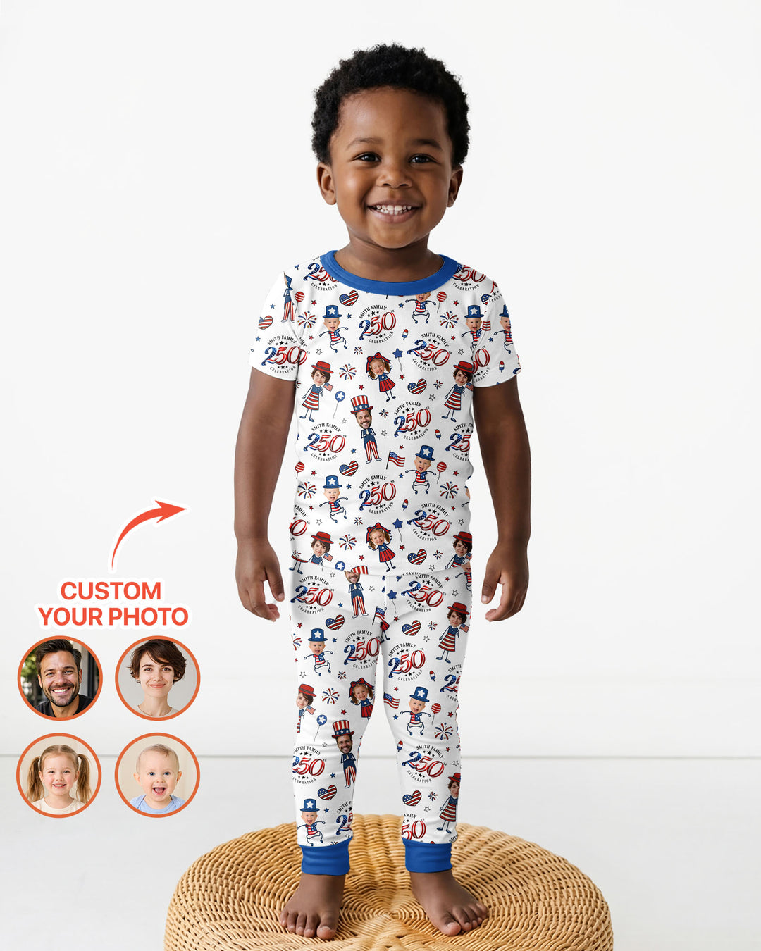 Custom Photo Smith Family Celebration  Bamboo Two Piece Short Sleeve Pajama Set