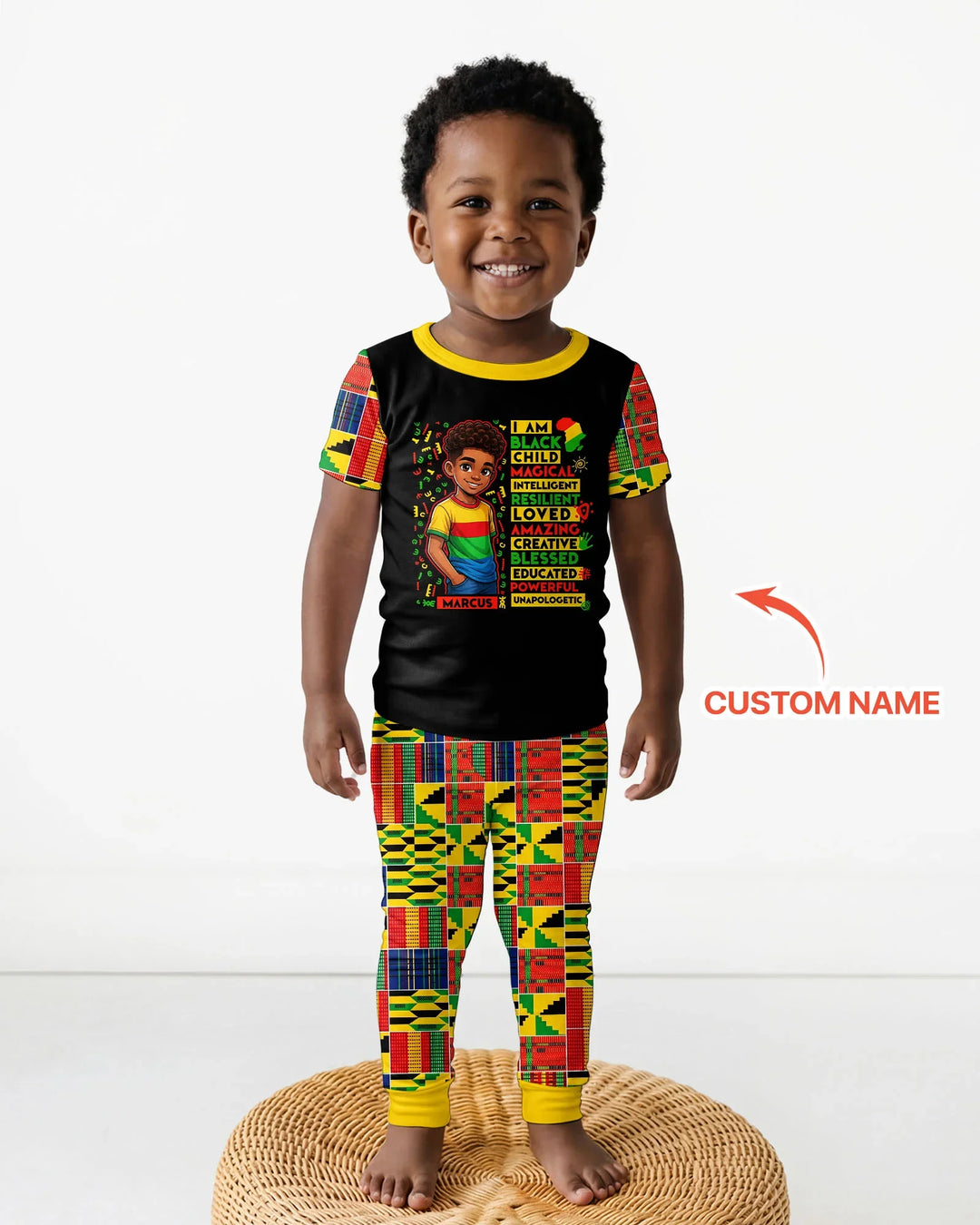 Custom Name I Am Black Child BoyBamboo Two Piece Short Sleeve Pajama Set