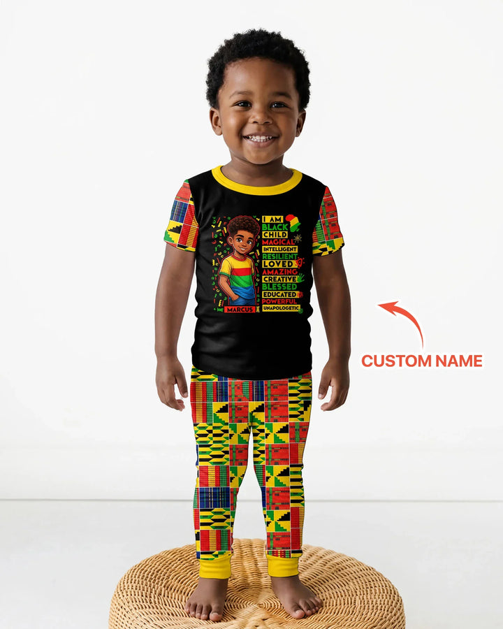 Custom Name I Am Black Child BoyBamboo Two Piece Short Sleeve Pajama Set