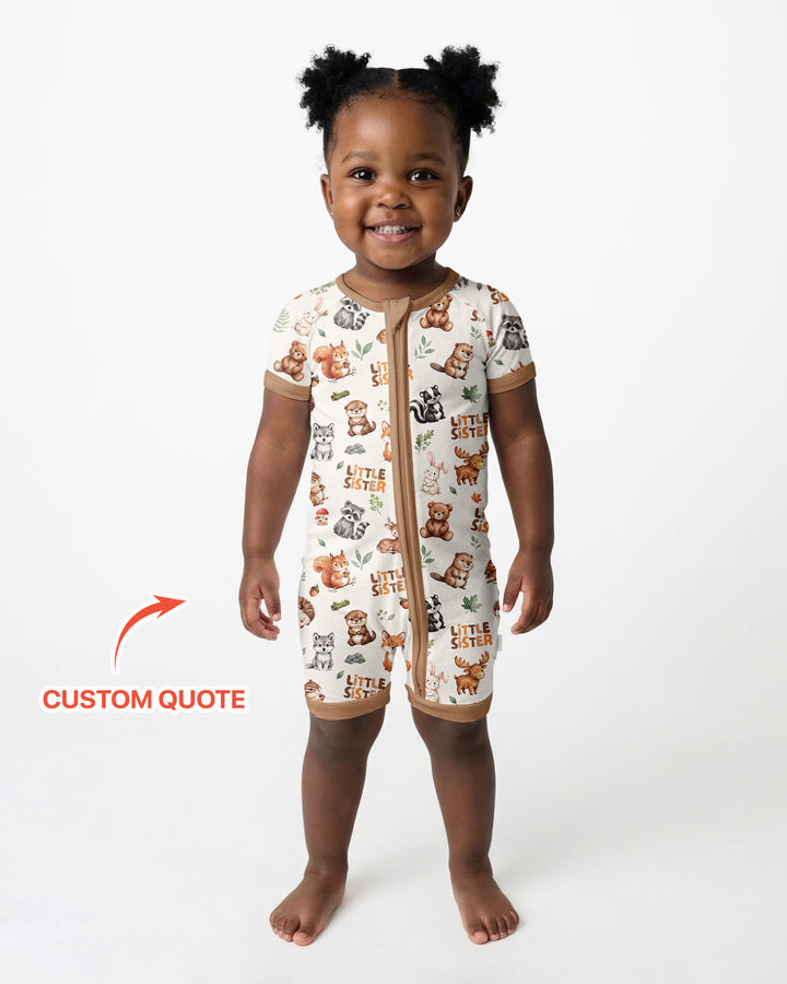 Custom Quote Woodland Animal Matching Sibling Bamboo Shorty Zippy