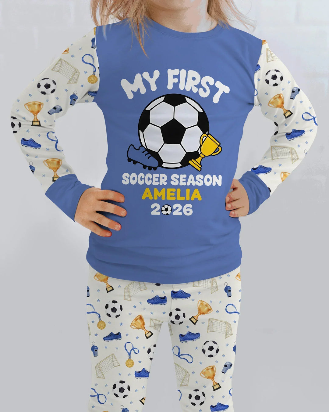 Custom Name My First Soccer Season Bamboo Two Piece Long Sleeve Pajama Set