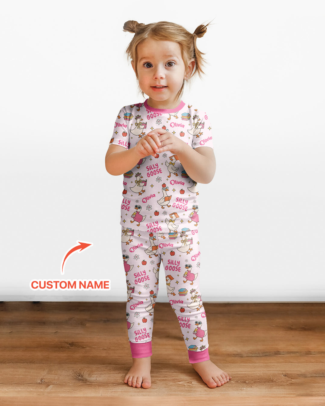 Custom Name Silly Goose Back to School Bamboo Two Piece Short Sleeve Pajama Set