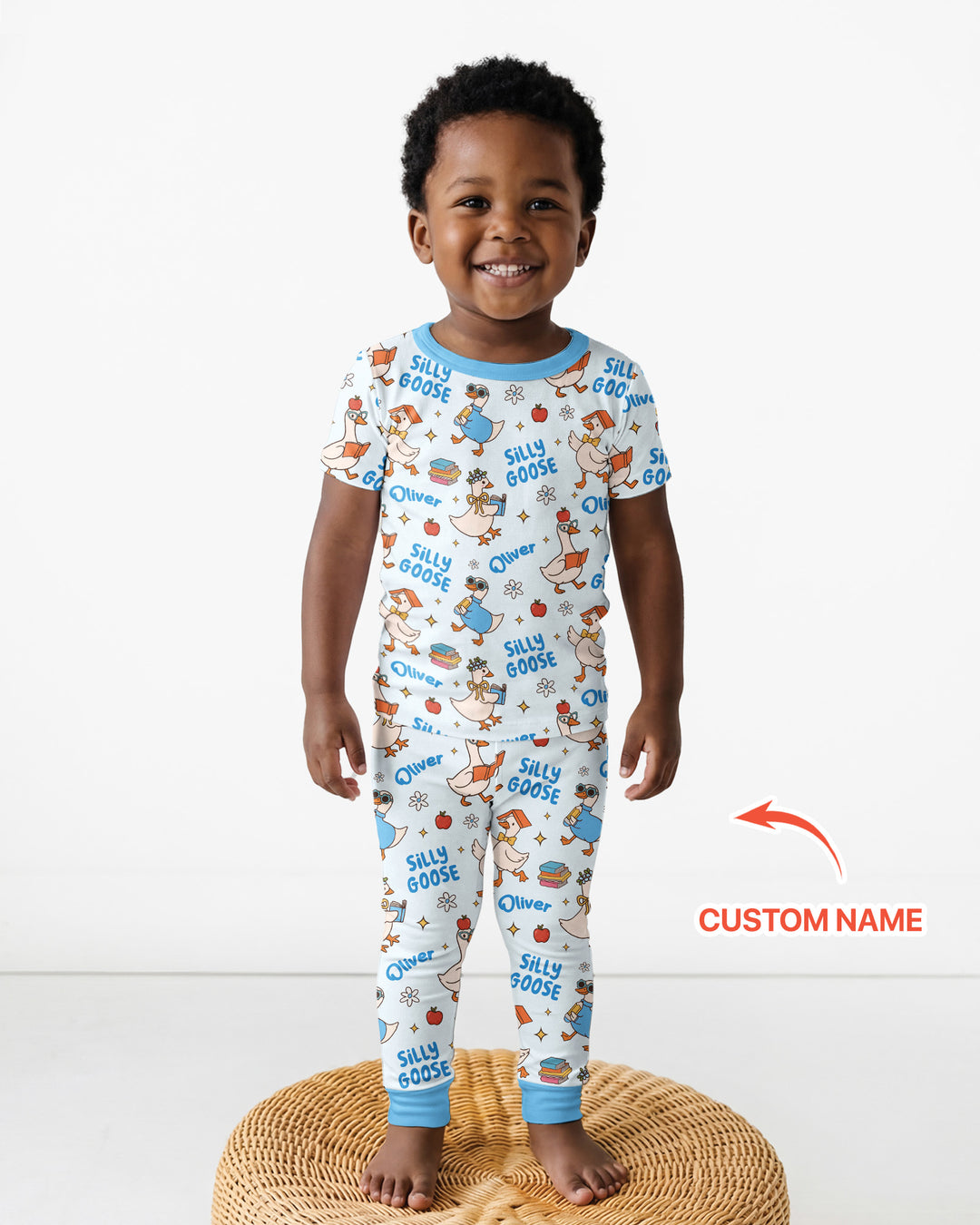 Custom Name Silly Goose Back to School Bamboo Two Piece Short Sleeve Pajama Set