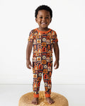 Retro Halloween Patchwork Icons Bamboo Two Piece Short Sleeve Pajama Set