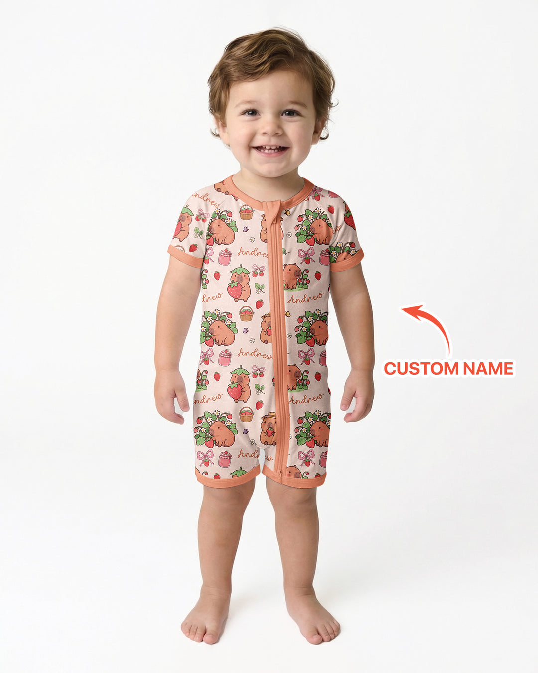 Custom Name Capybara Strawberry Bamboo Shorty Zippy