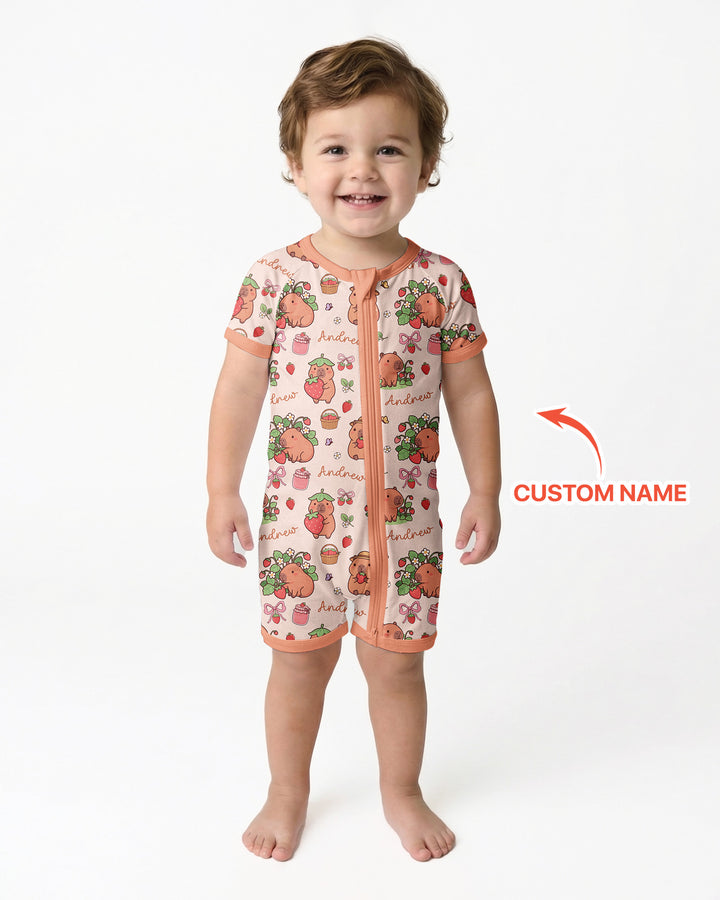 Custom Name Capybara Strawberry Bamboo Shorty Zippy