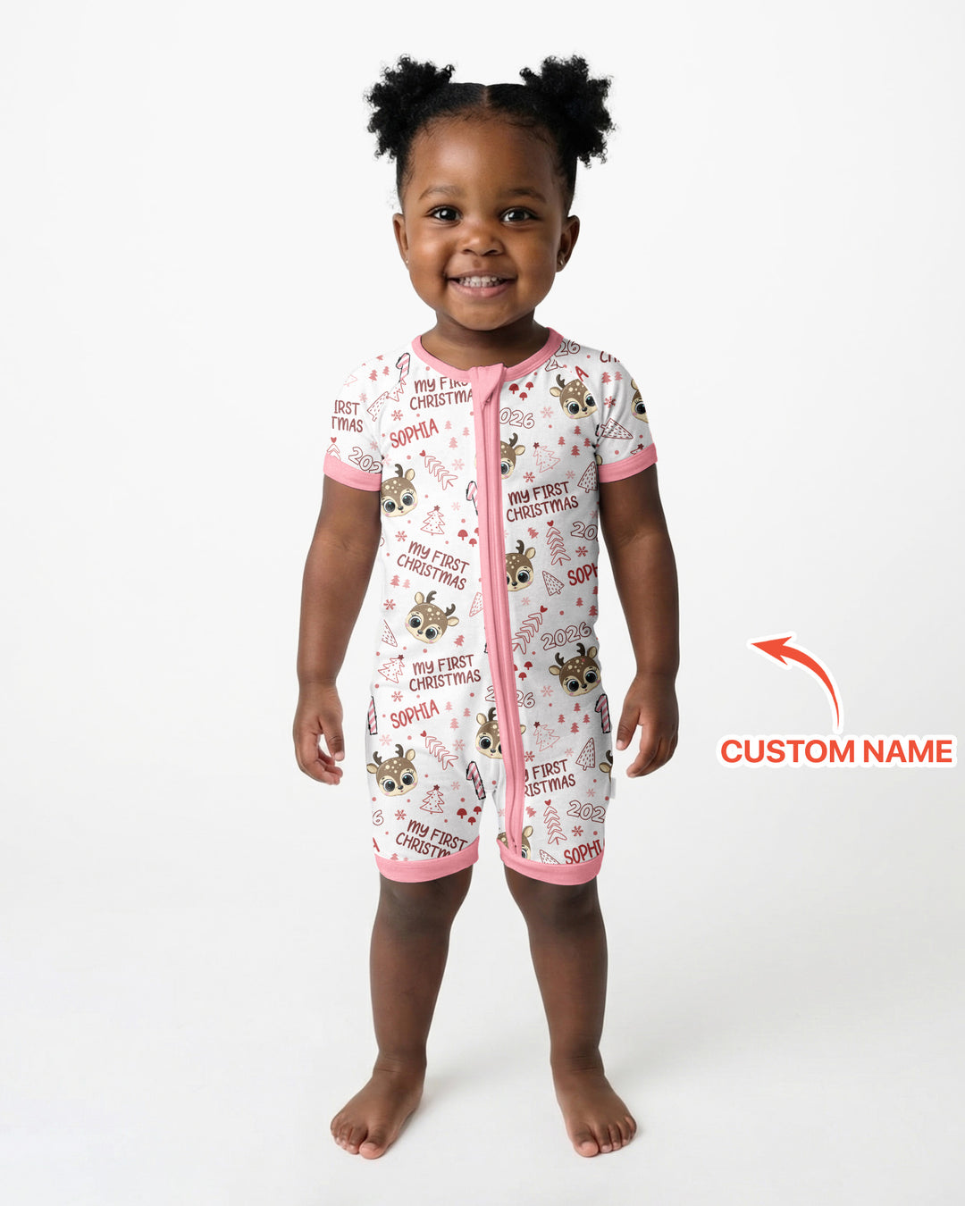 Custom Name Cute Reindeer My First Christmas Bamboo Shorty Zippy