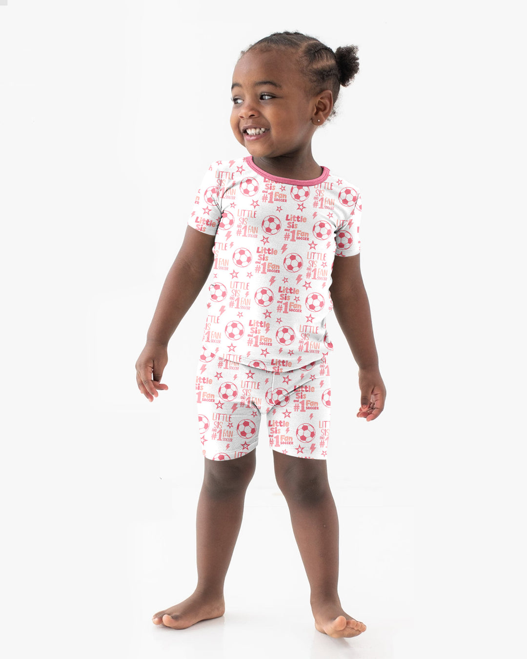 Little Sister and Bro #1 Fan Soccer Bamboo Two Piece Short Sleeve Shorts Pajama Set