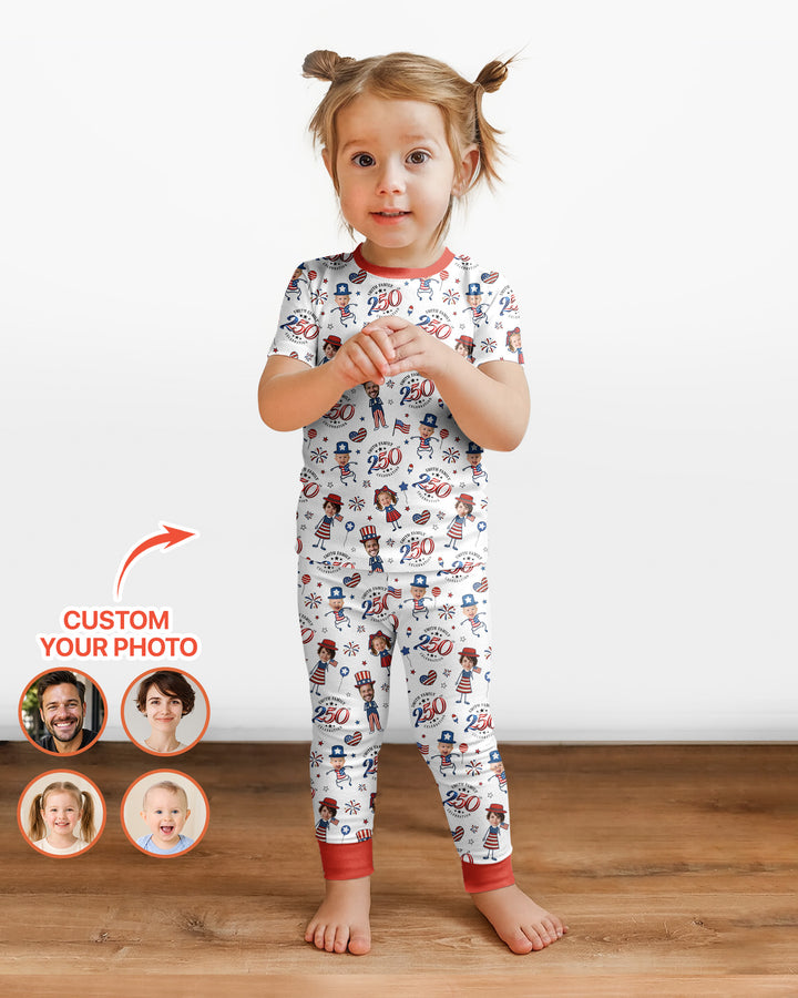 Custom Photo Smith Family Celebration  Bamboo Two Piece Short Sleeve Pajama Set