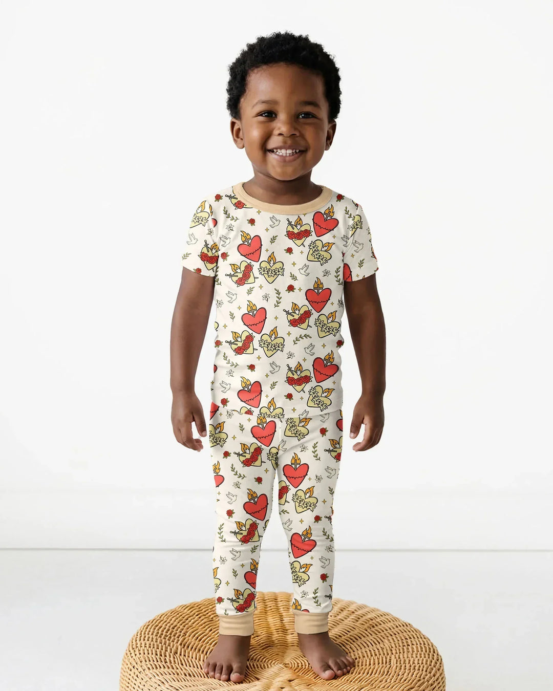 Three Sacred Hearts Bamboo Two Piece Short Sleeve Pajama Set