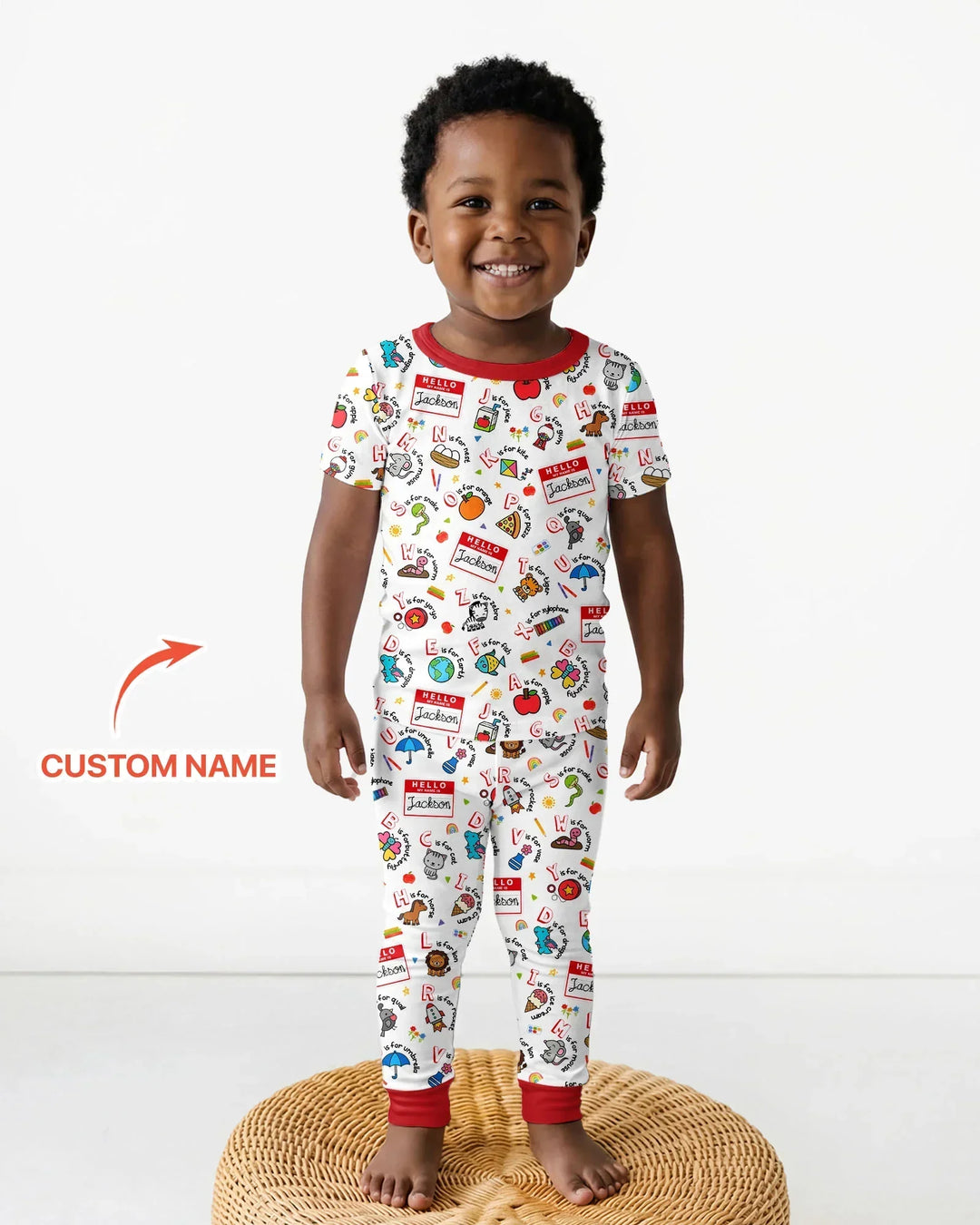 Custom Name Hello School ABCs Bamboo Two Piece Short Sleeve Pajama Set
