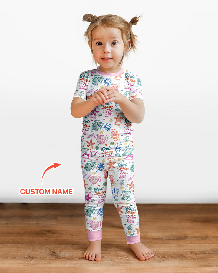 Coastal God Says I Am Custom Name Bamboo Two Piece Short Sleeve Pajama Set