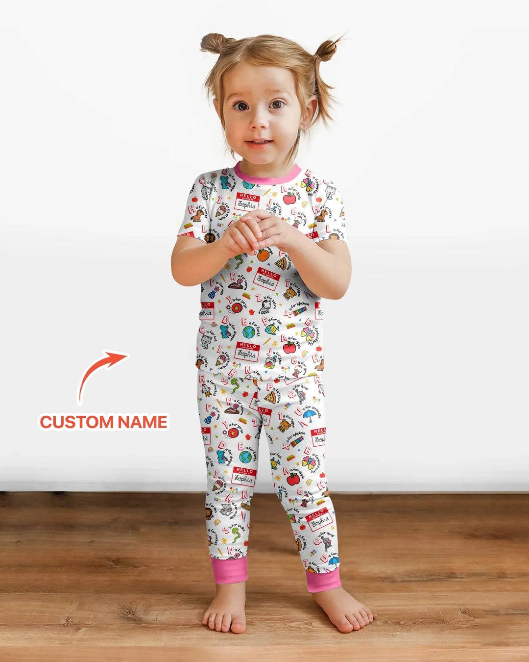 Custom Name Hello School ABCs Bamboo Two Piece Short Sleeve Pajama Set
