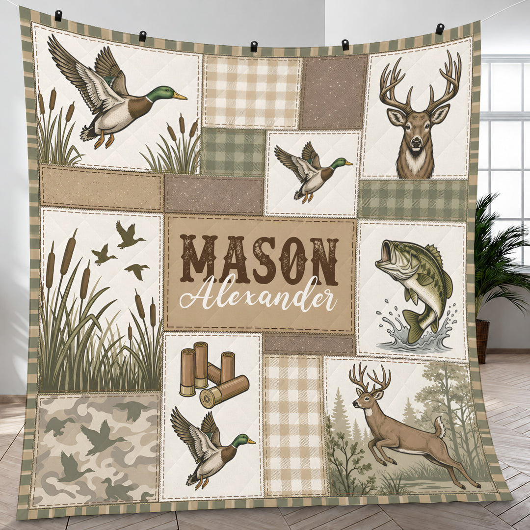 Custom Name Little Sportsman Bamboo Quilt Blanket