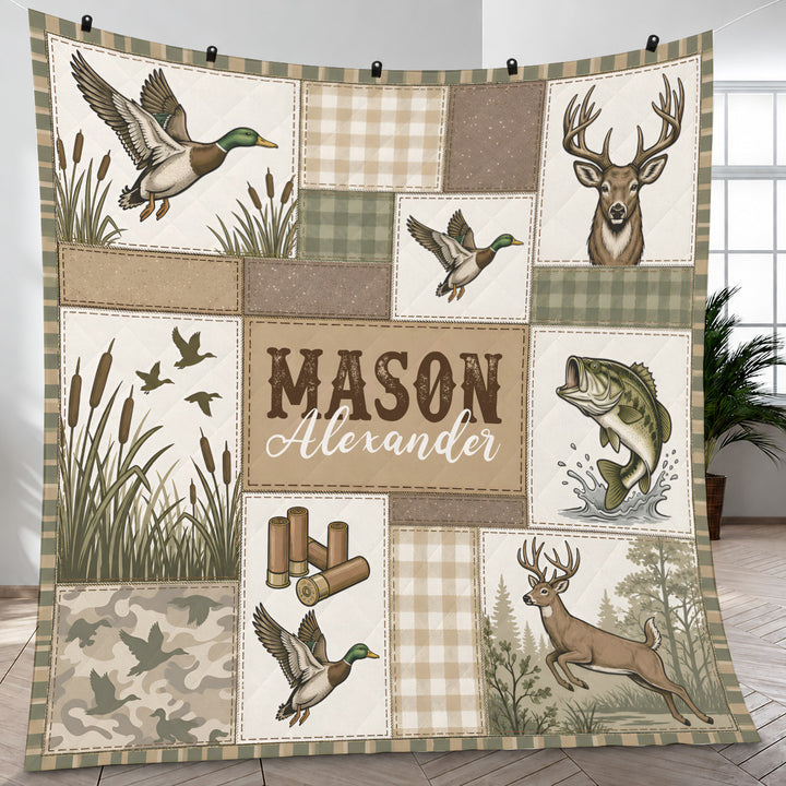 Custom Name Little Sportsman Bamboo Quilt Blanket