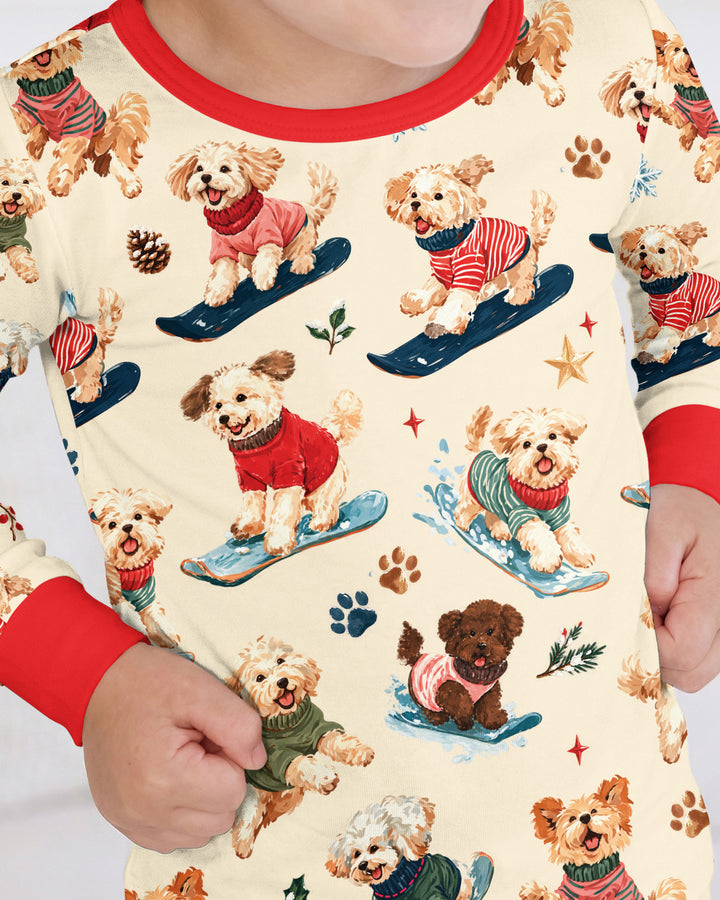 Snowboarding Dogs Bamboo Two Piece Long Sleeve Pajama Set