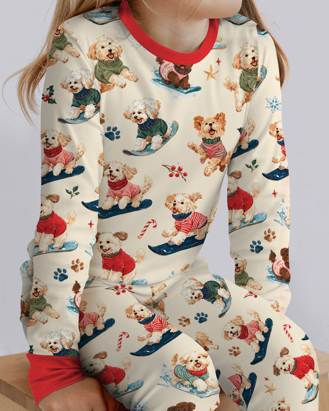 Snowboarding Dogs Bamboo Two Piece Long Sleeve Pajama Set