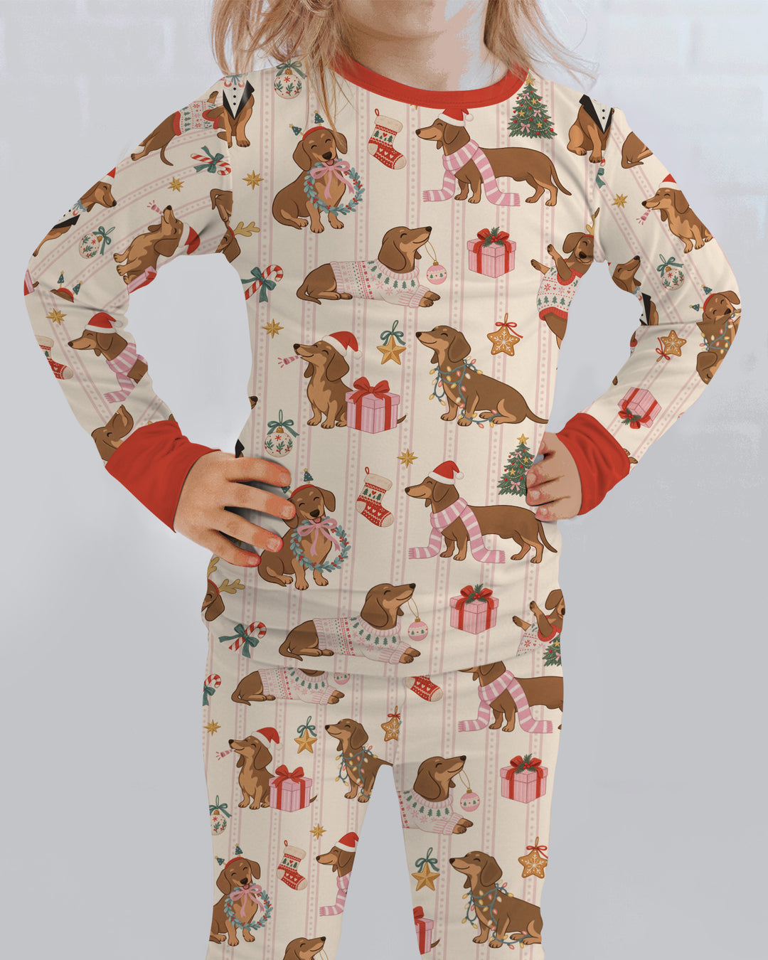 Christmas Dachshund Cute Vintage Bamboo Two Piece Long Sleeve Pajama Set
