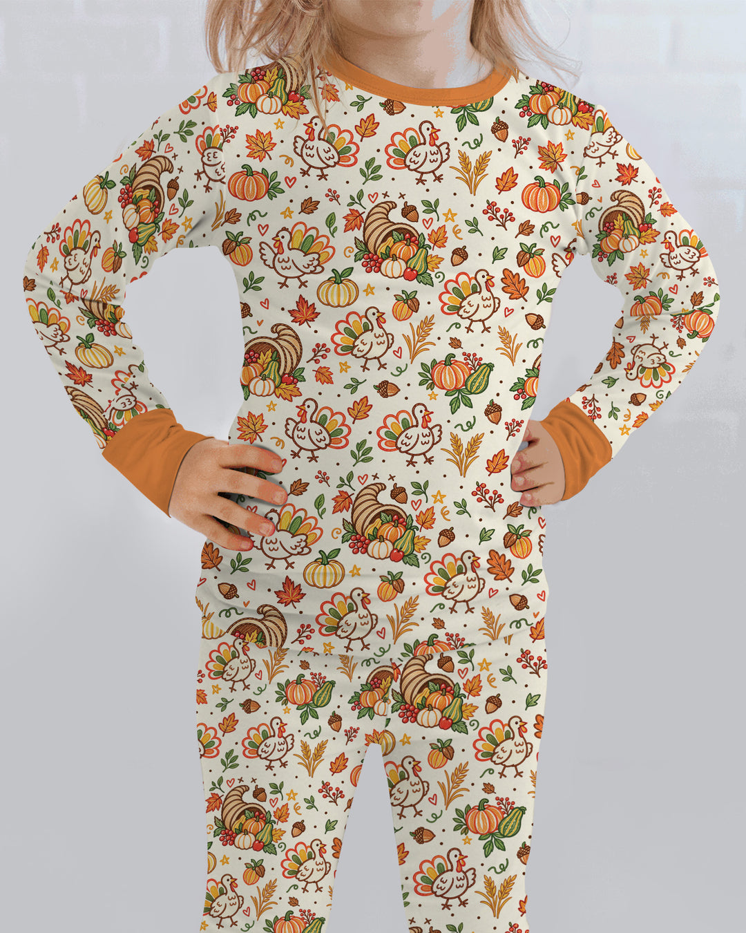 Thanksgiving Turkey Sketch Bamboo Two Piece Long Sleeve Pajama Set