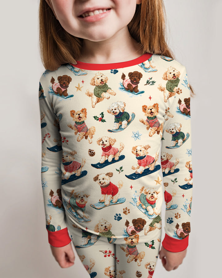 Snowboarding Dogs Bamboo Two Piece Long Sleeve Pajama Set
