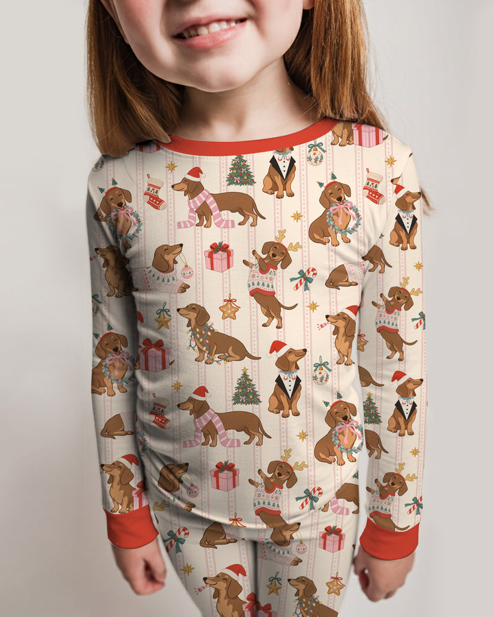 Christmas Dachshund Cute Vintage Bamboo Two Piece Long Sleeve Pajama Set
