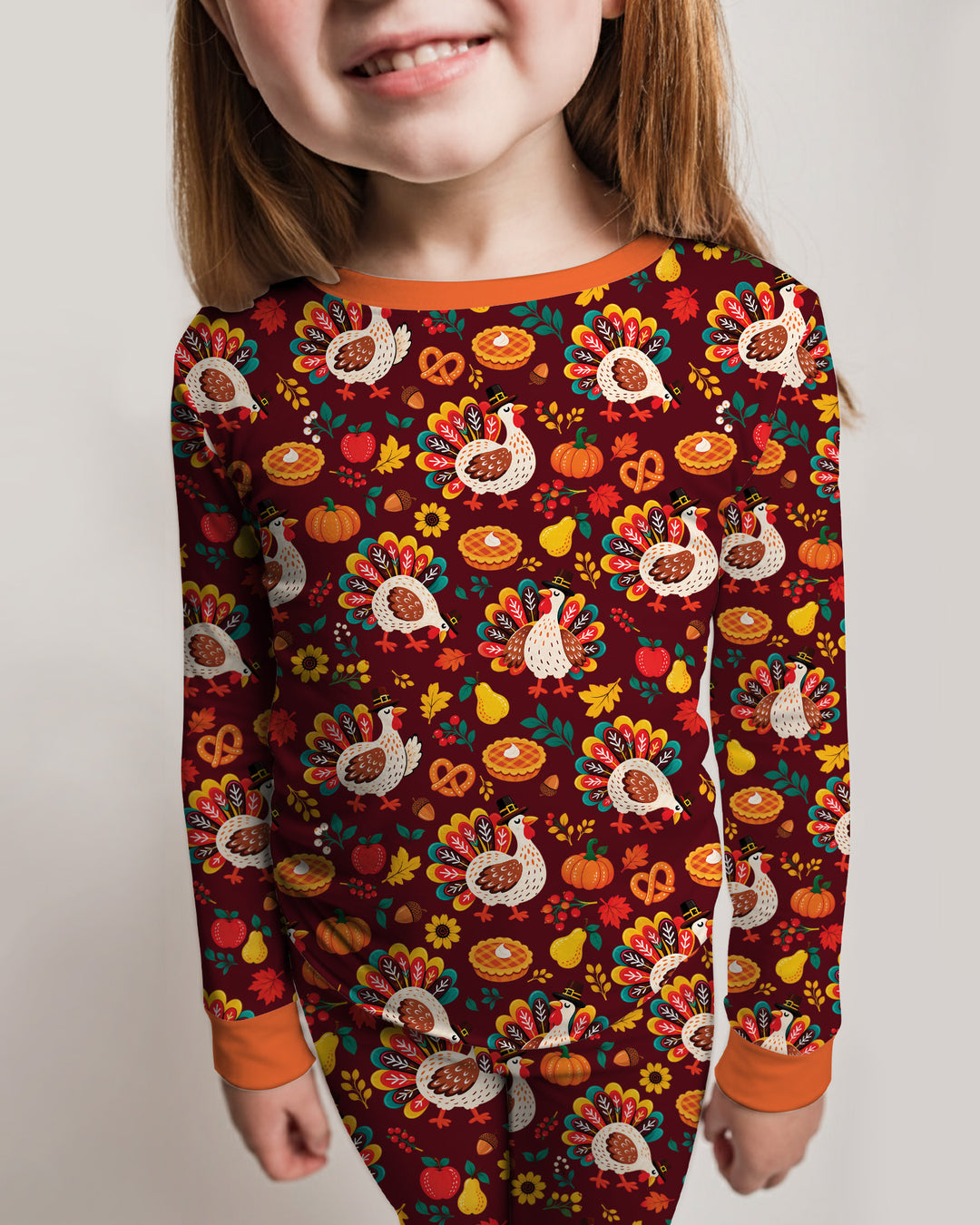 Festive Turkey Fall Harvest Bamboo Two Piece Long Sleeve Pajama Set