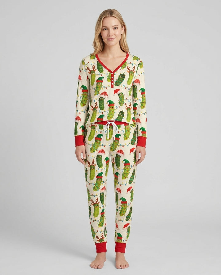 Cheerful Christmas Pickle Bamboo Women Pajama Set