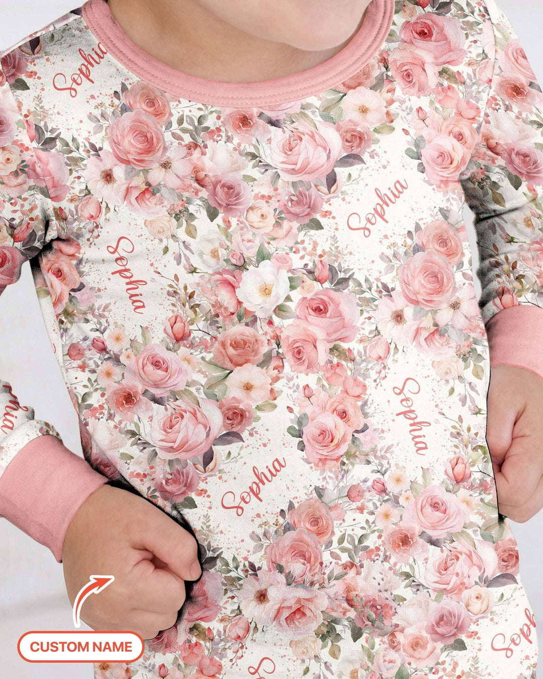 Custom Name Birth Month Flowers Bamboo Two Piece Long Sleeve Pajama Set